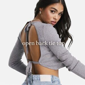 4th & Reckless Open Back Tie Crop Top Gray Knit Long Sleeve L